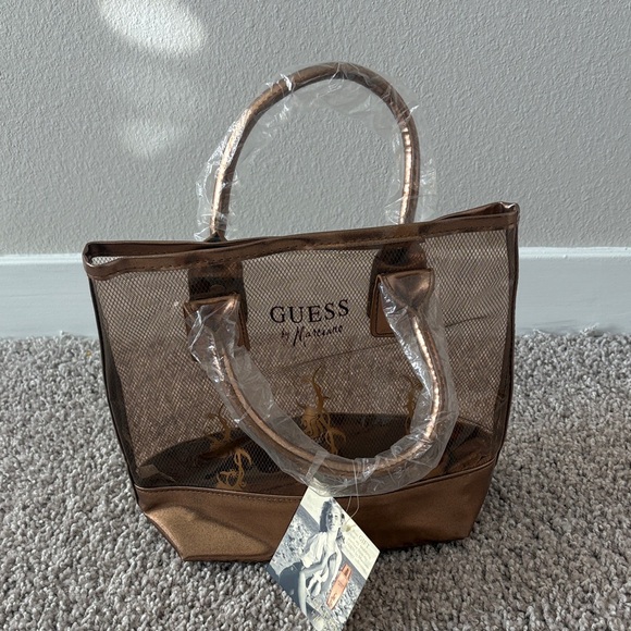 Guess Handbags - Guess Women's Brown Mesh small Tote bag